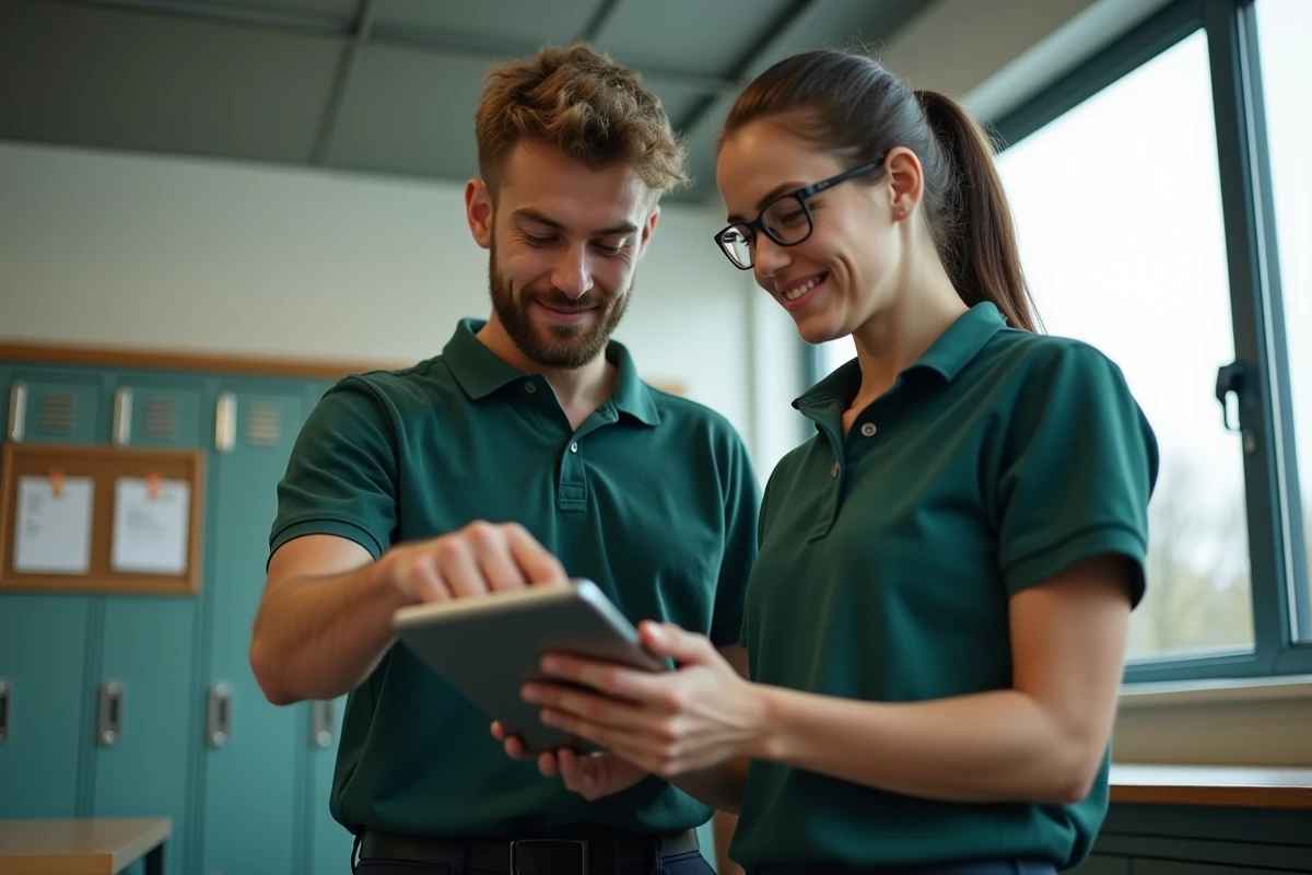 Deux apprentis en CFA de Normandie consultant le portail net ypareo sur une tablette numérique