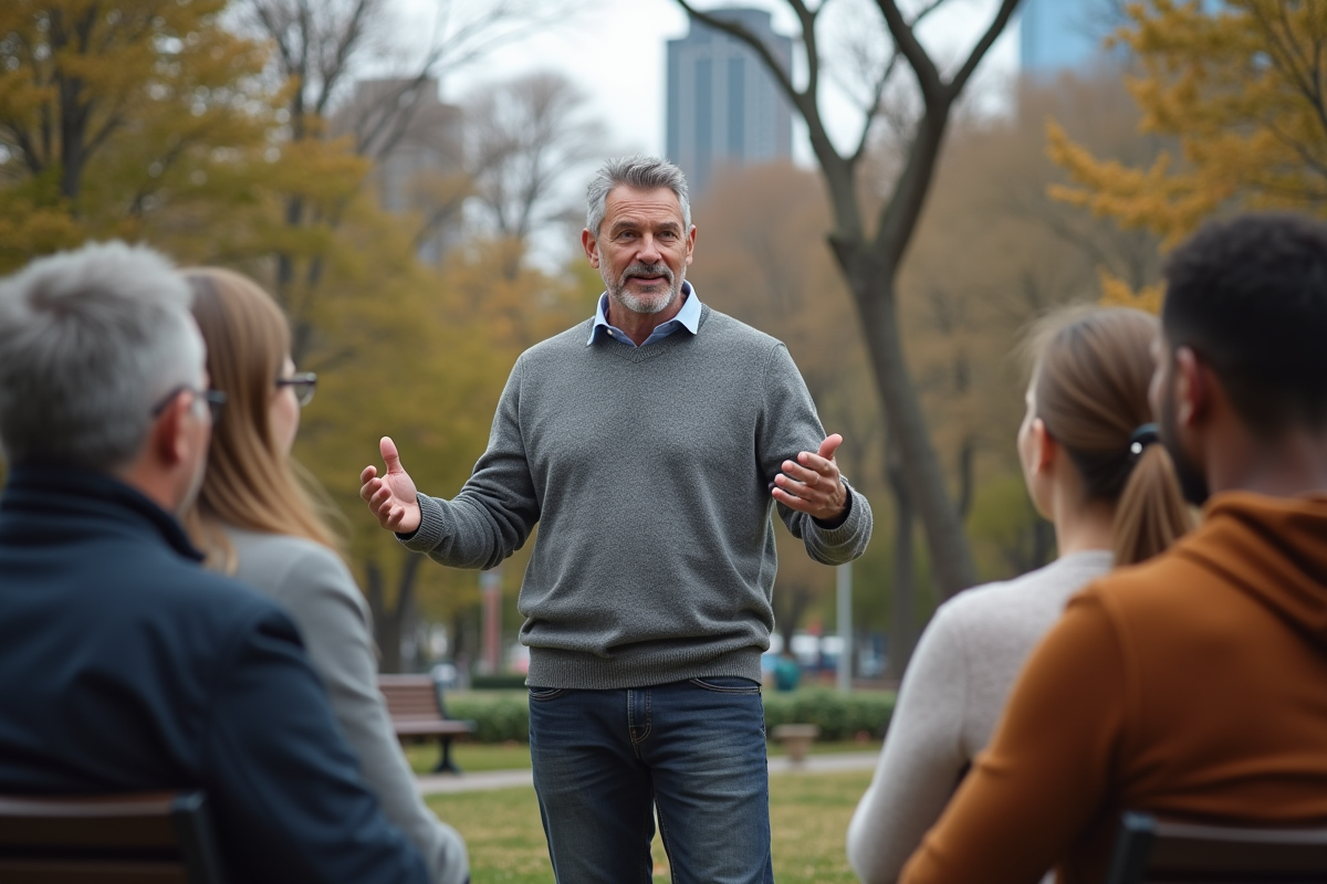 Groupe de personnes en coaching en plein air dans un parc