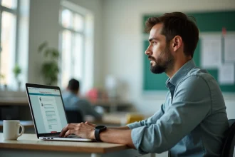 Enseignant configurant la sécurité et les mots de passe sur le portail Ecole Direct depuis la salle des professeurs