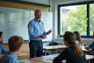 Professeur masculin en classe moderne de lycée professionnel