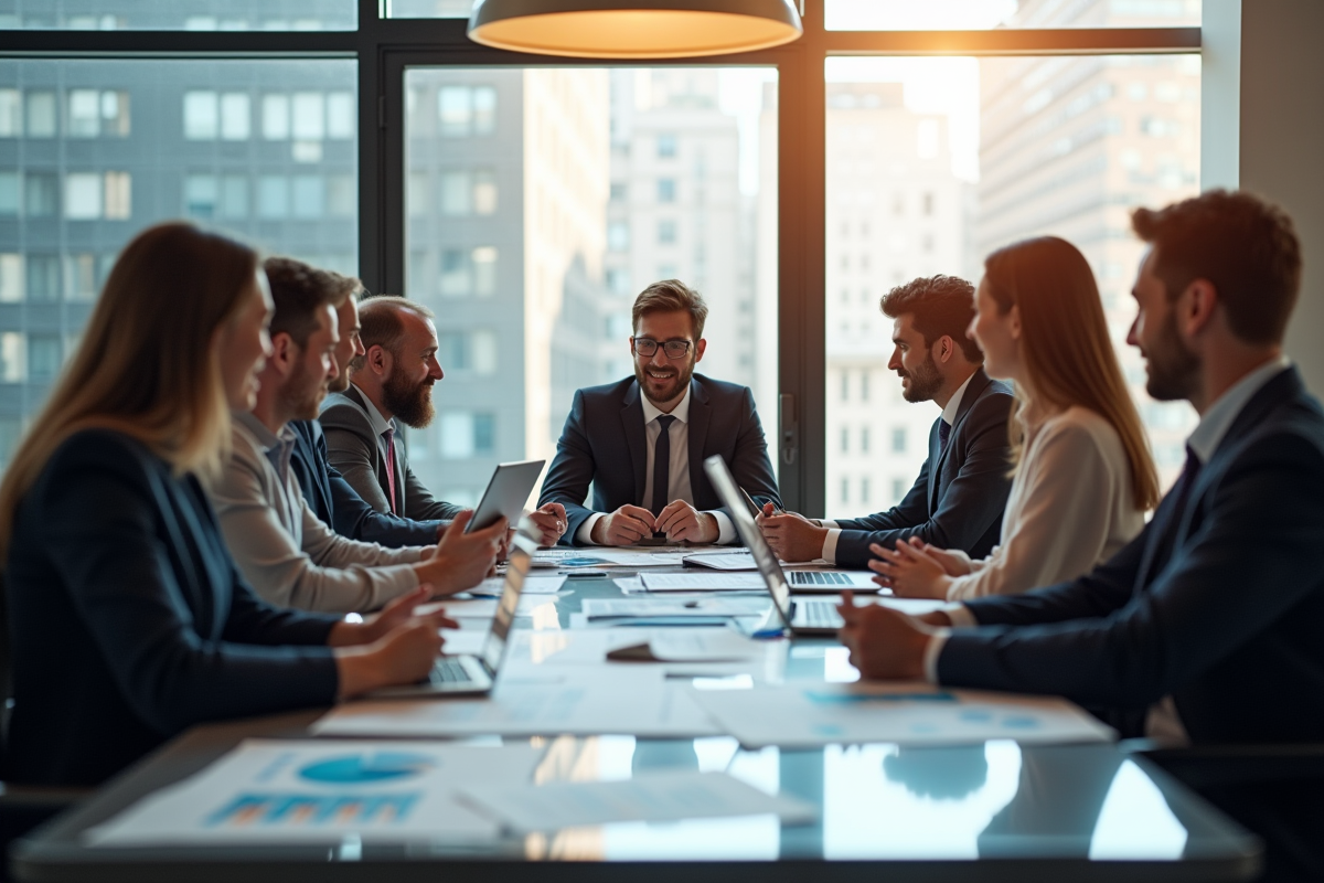 Groupe de professionnels en réunion dans un bureau moderne