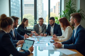 Groupe de professionnels en réunion dans un bureau moderne