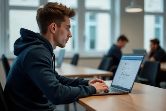 Étudiant en CFA de Normandie accédant à la plateforme net ypareo sur un ordinateur portable