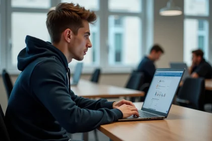 Étudiant en CFA de Normandie accédant à la plateforme net ypareo sur un ordinateur portable