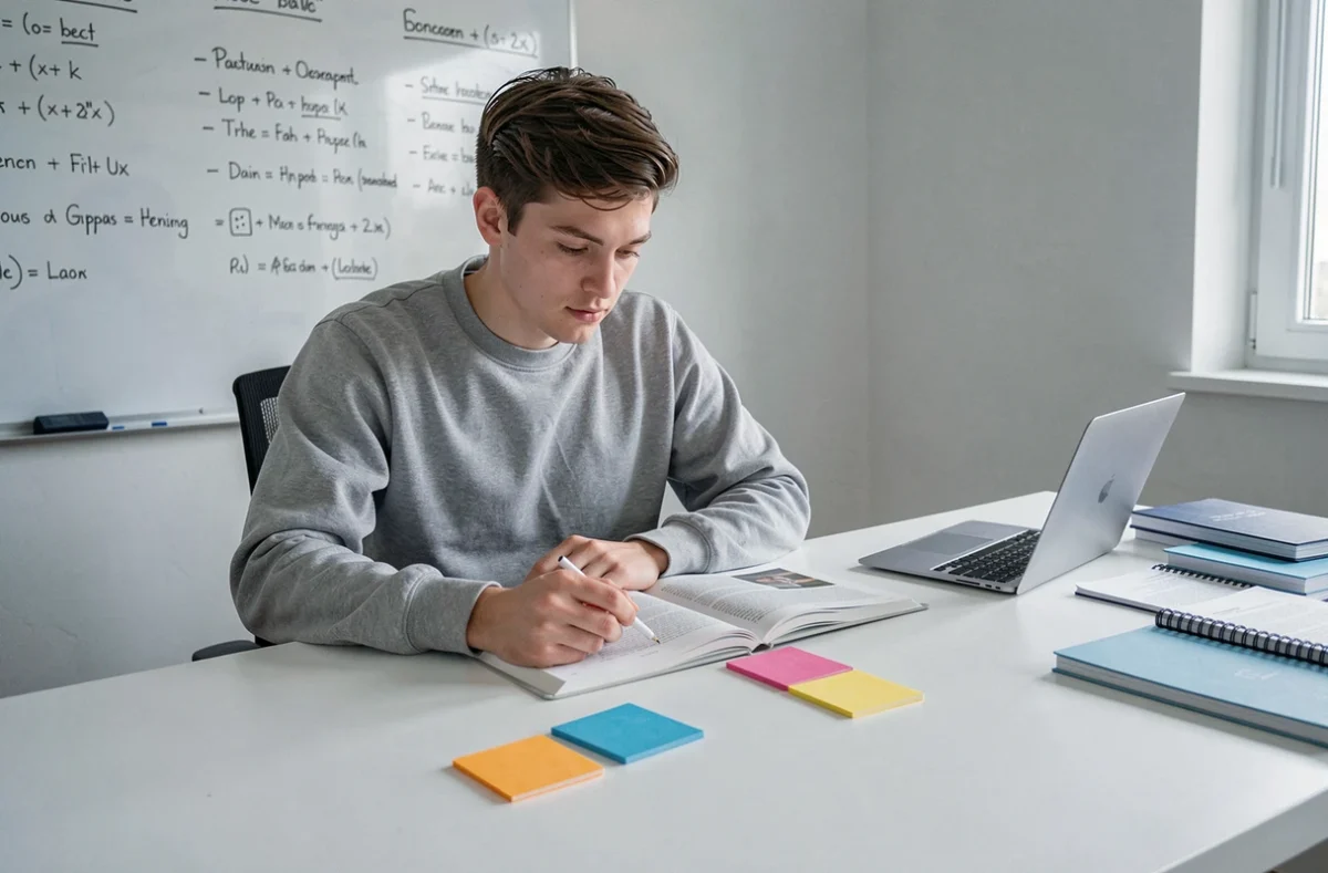 Étudiant organisant ses fiches de plan dialectique et thématique sur un bureau moderne