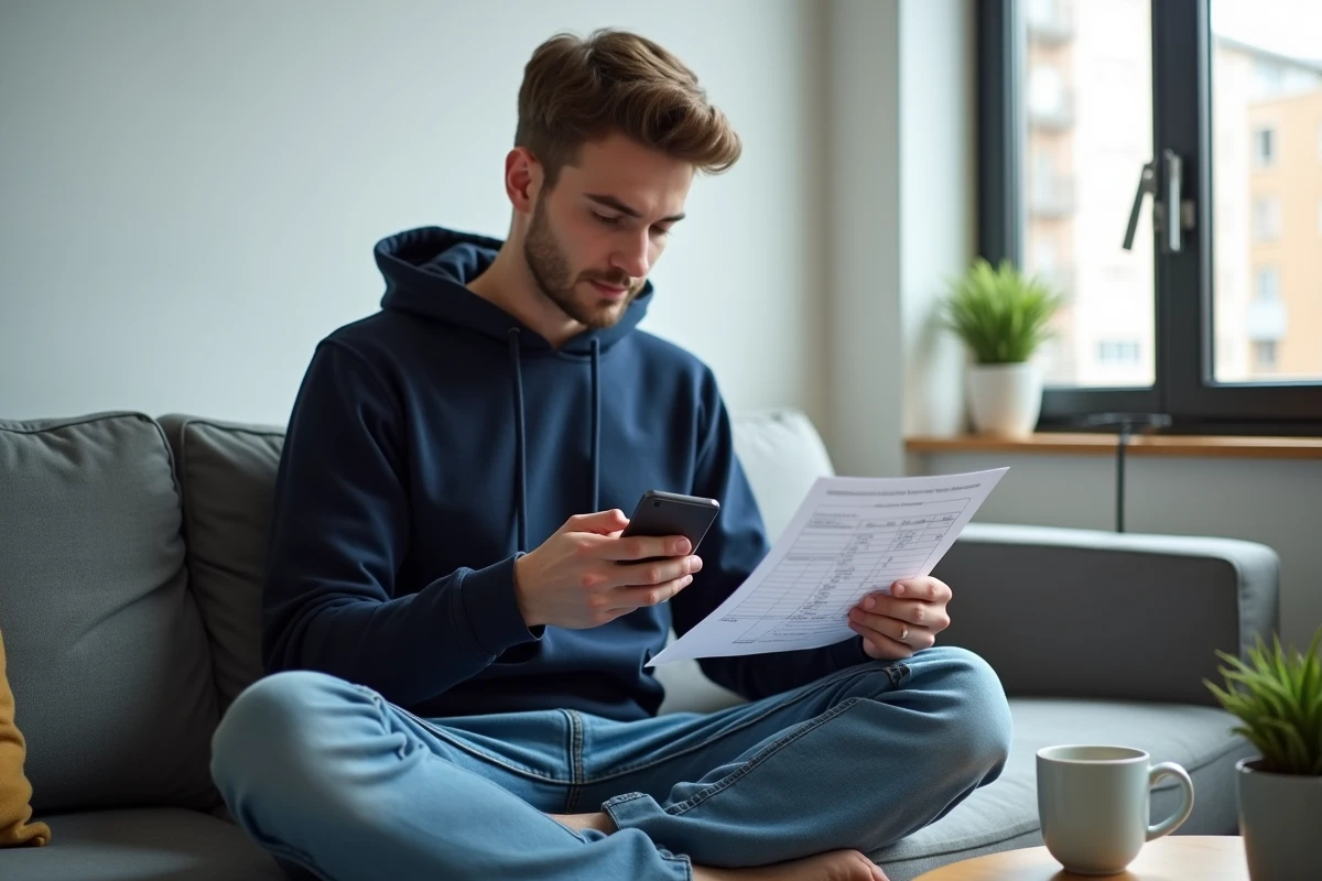 Étudiant consultant son planning d'examens et les ressources de l'extranet ESG depuis son appartement