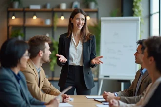 Femme d'affaires confiante lors d'une réunion en entreprise