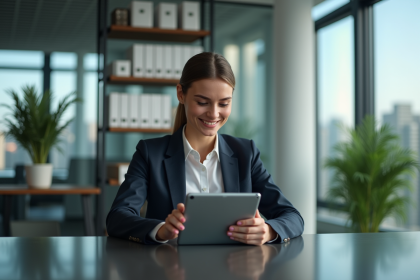Jeune femme d'affaires analysant des données financières