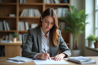 Femme d'affaires concentrée dans un bureau moderne