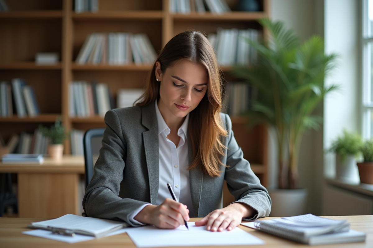Femme d'affaires concentrée dans un bureau moderne