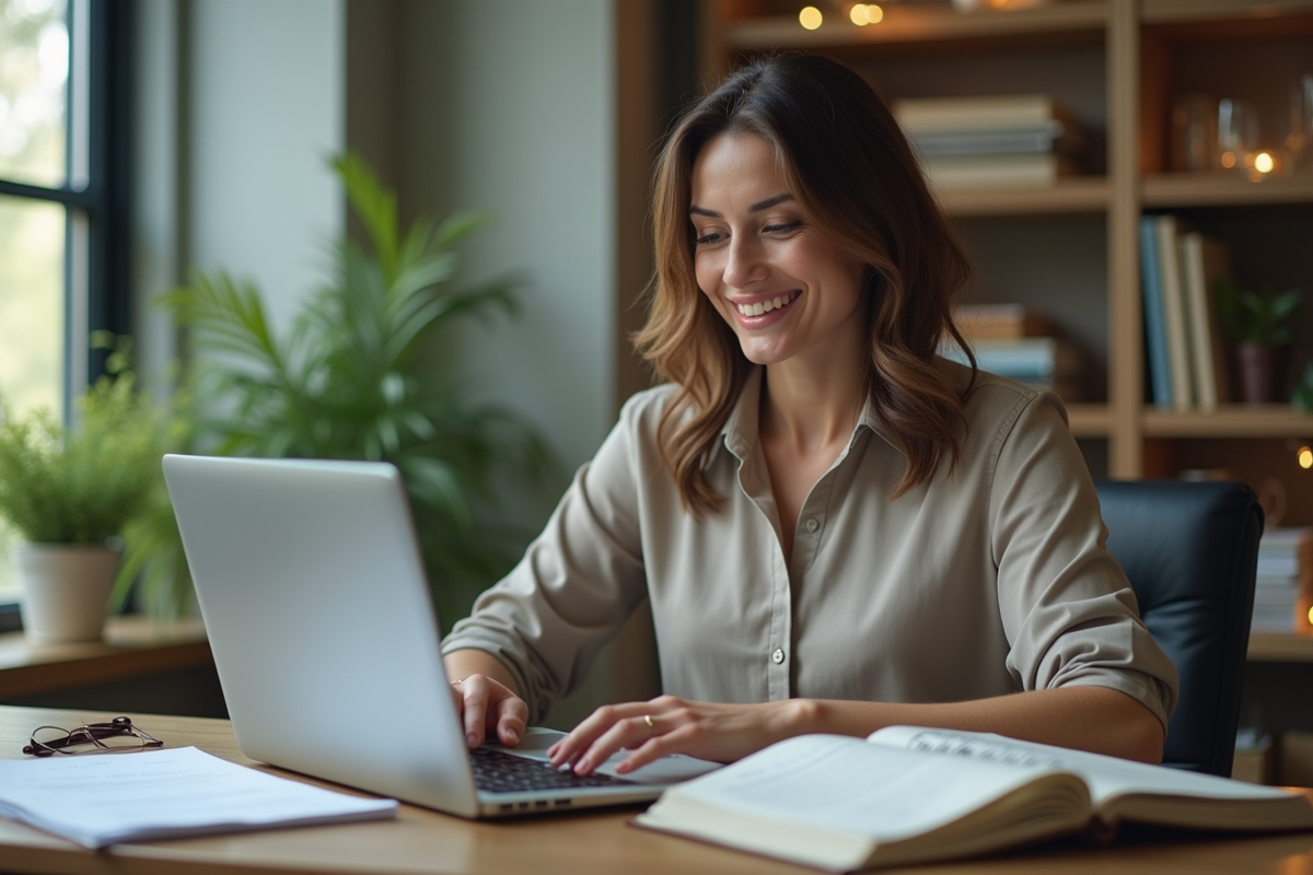Femme d affaires vérifiant des documents de formation