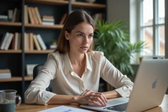 Jeune femme concentrée sur son ordinateur dans un bureau moderne