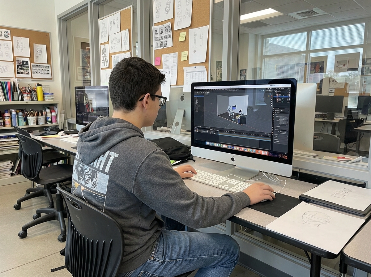 Garçon en train de travailler sur un logiciel d