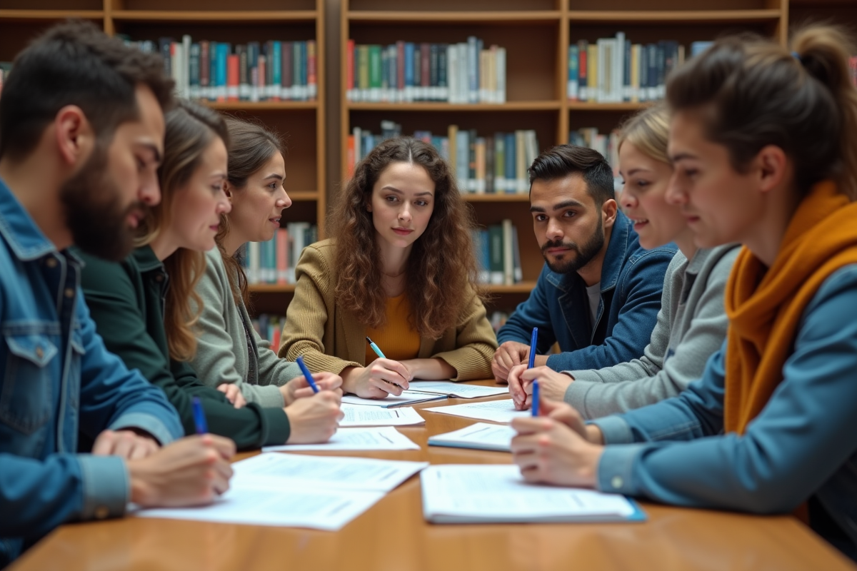 Étudiants divers discutant autour d