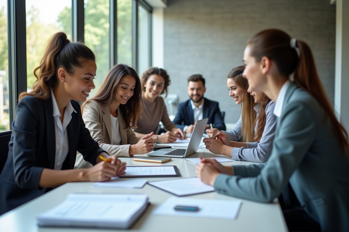 Groupe de jeunes professionnels collaborant au bureau