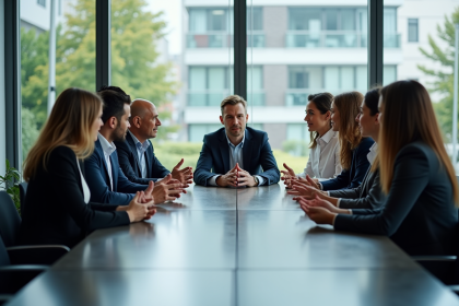 Groupe de professionnels en réunion dans un bureau moderne