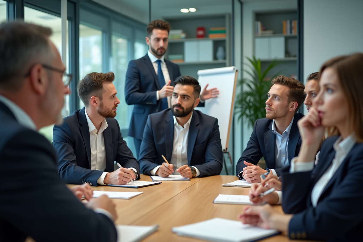 Professionnels en formation dans une salle moderne