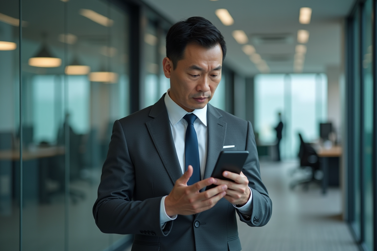 Homme en costume vérifiant son compte CPF