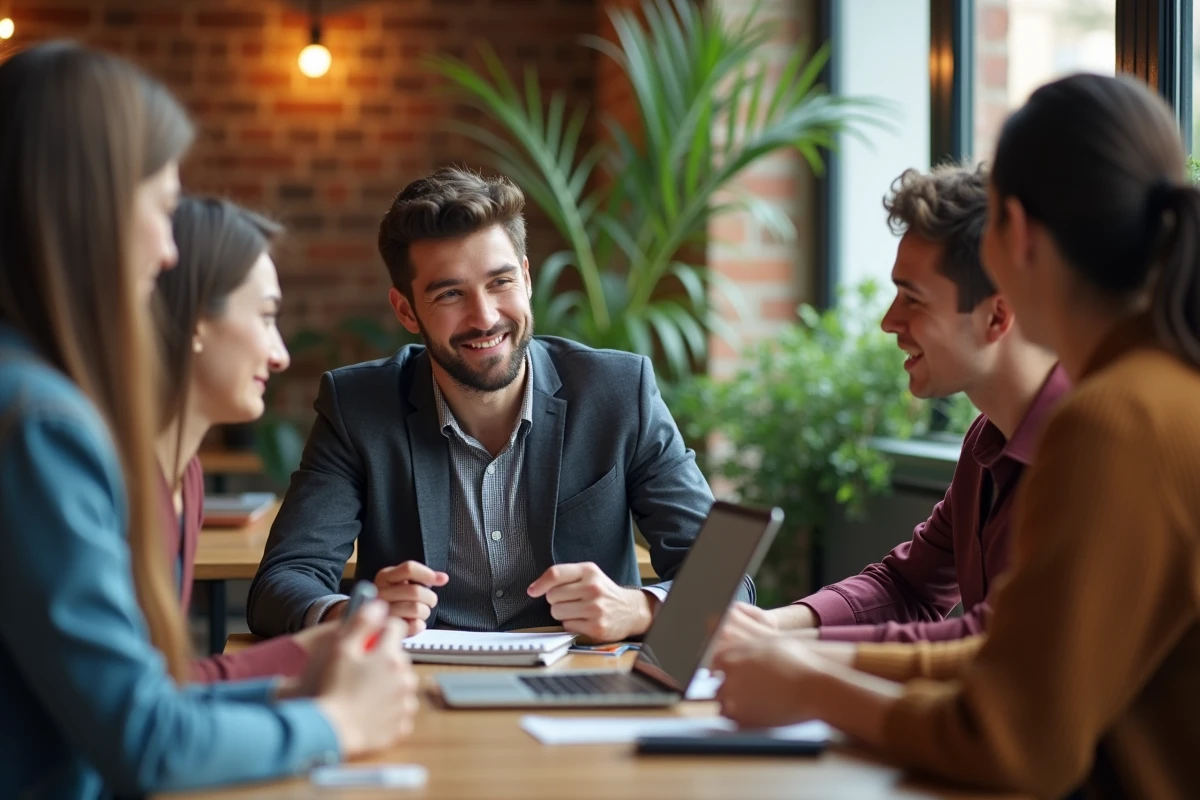 Jeune homme travaillant dans un espace coworking dynamique