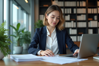 Jeune femme comptable concentrée au bureau