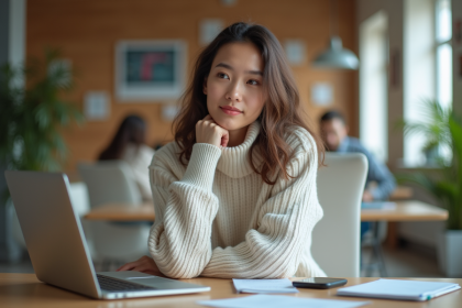 Jeune femme concentrée dans un espace de coworking moderne