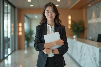 Jeune femme confiante avec certificat dans un bureau moderne