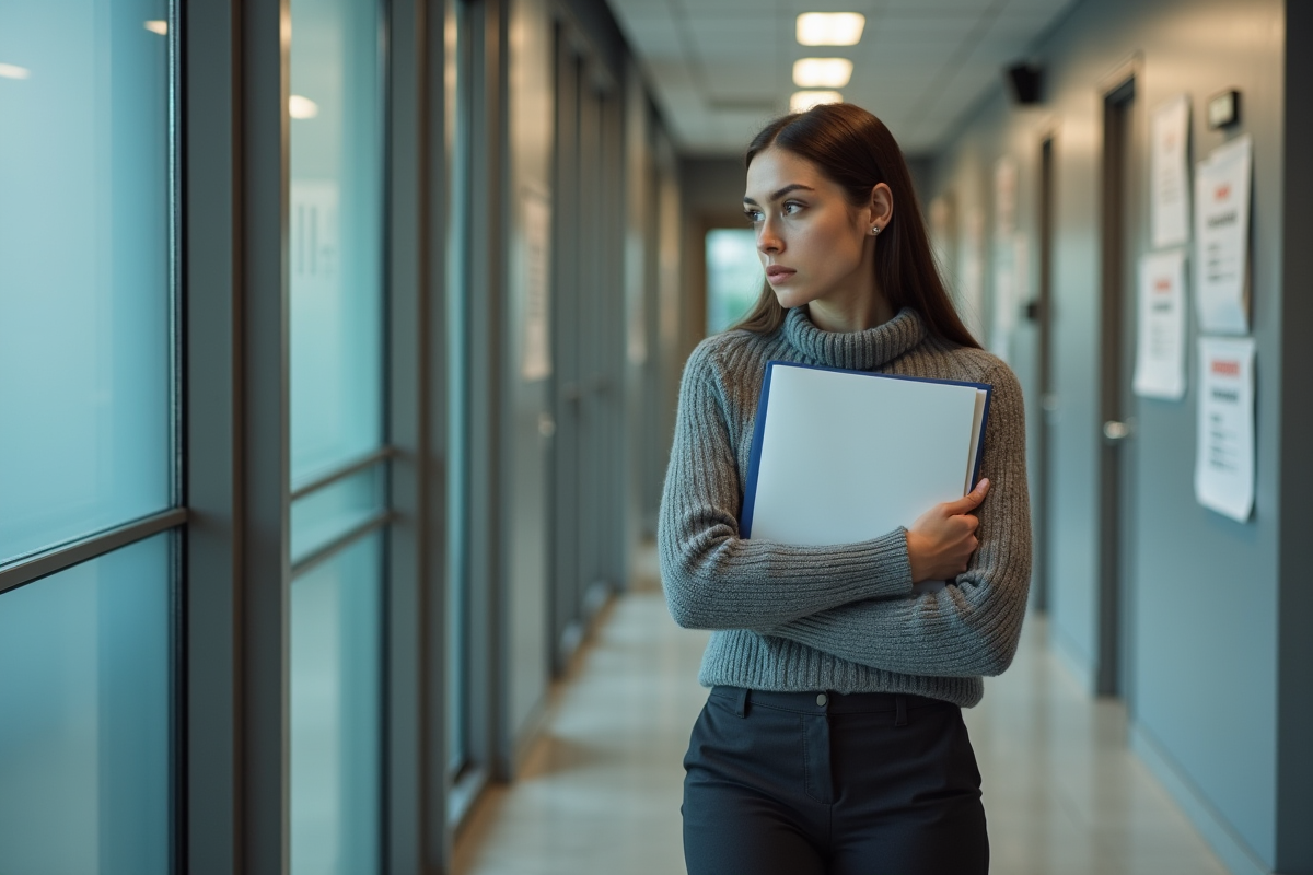 Jeune femme internant dans un couloir d