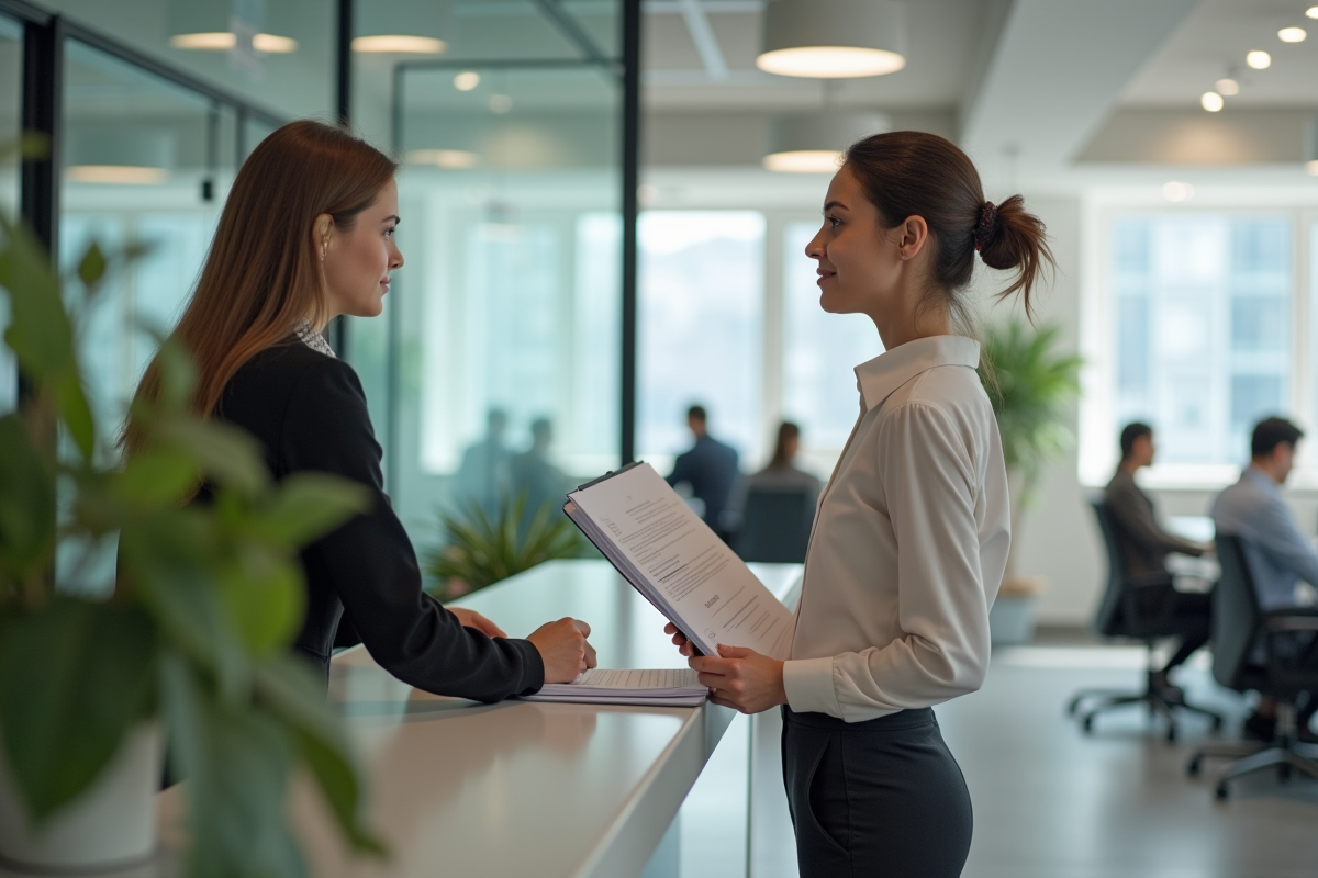Jeune femme en réunion dans un bureau moderne