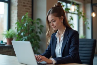 Jeune femme professionnelle analysant marketing à Paris