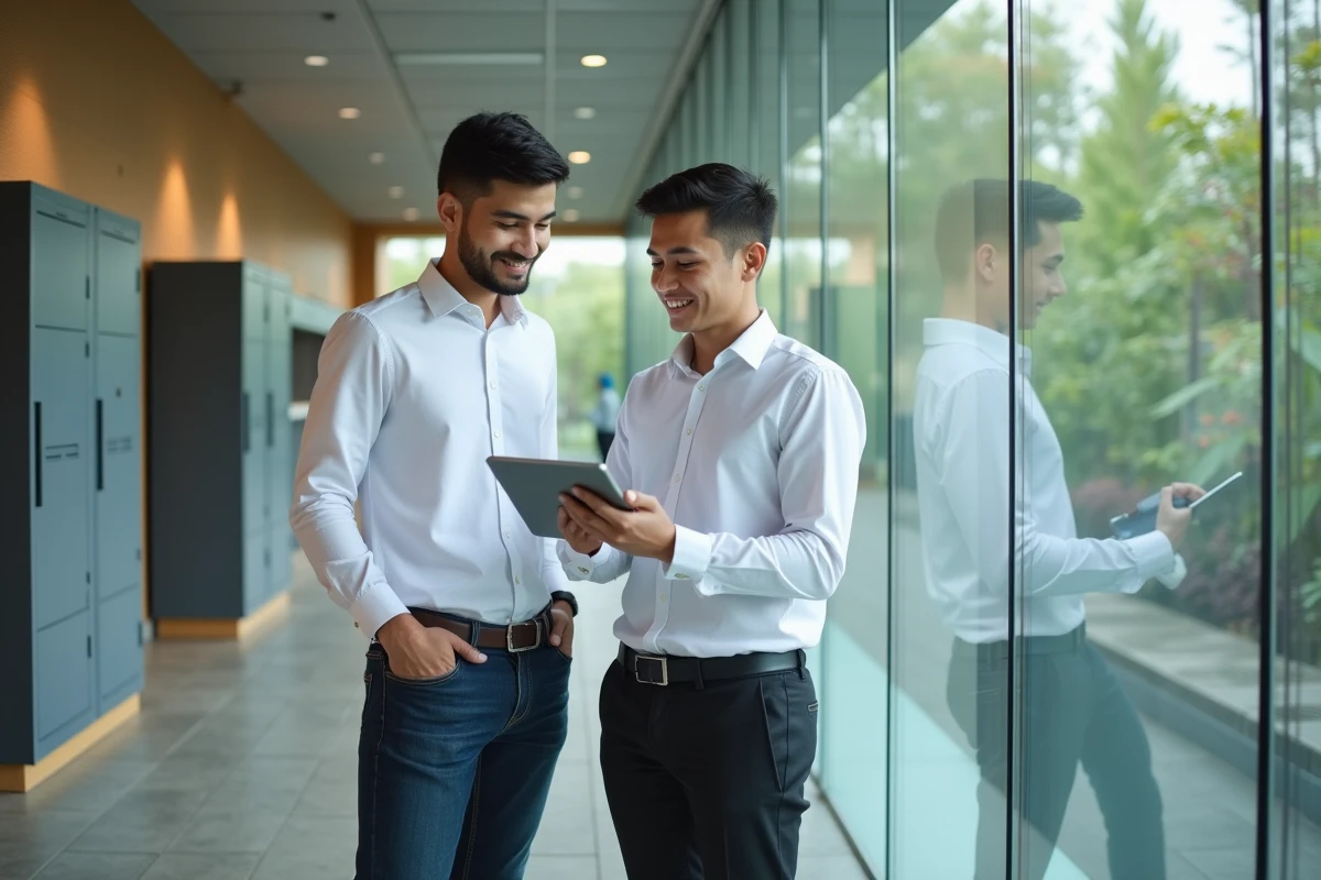 Jeune homme discutant avec un conseiller avec une tablette