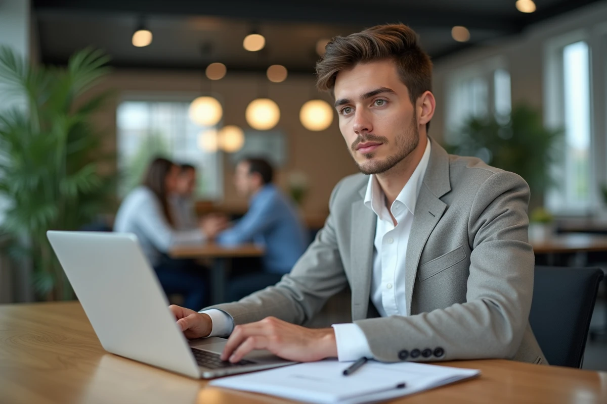 Jeune homme concentré travaillant sur un ordinateur portable