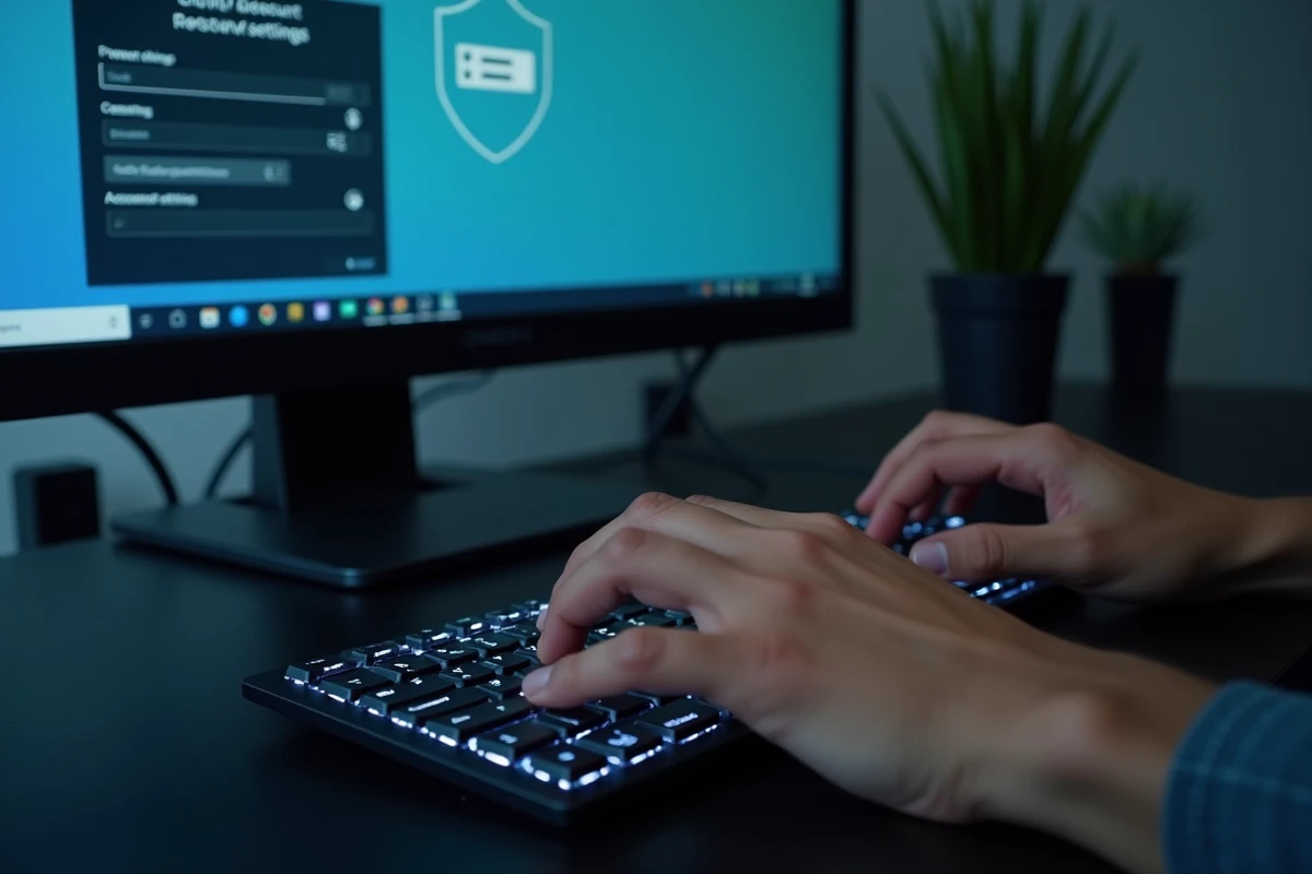 Mains tapant sur un clavier pour modifier les paramètres de sécurité et le mot de passe d'un compte en ligne