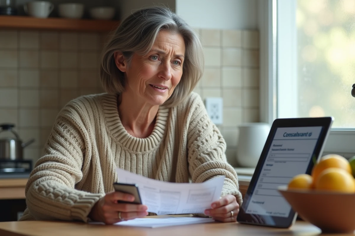 Parent consultant une page de réinitialisation de mot de passe ENT16 sur une tablette depuis la cuisine familiale