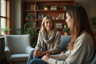 Assistante sociale attentive dans un bureau chaleureux